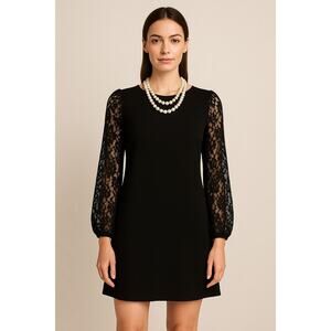 White House Black Market Women’s 12 Black Lace Sleeve‎ Shift Cocktail Dress
